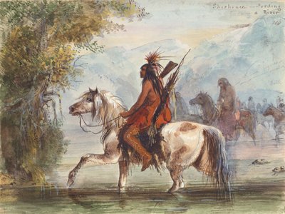 Shoshone Camp Fording a River, c.1837 (aguarela sobre papel) de Alfred Jacob Miller