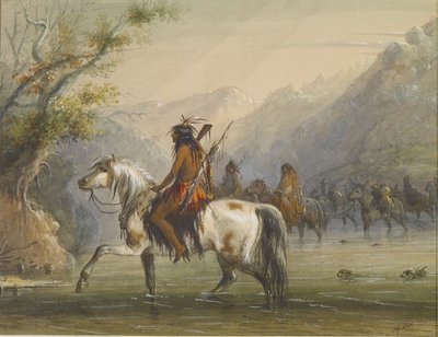 Índios Shoshonee [sic] - Atravessar um rio a pé de Alfred Jacob Miller