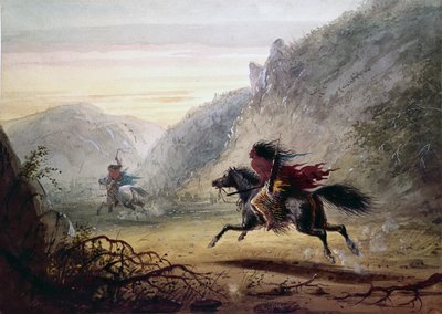 Índio da tribo Snake persegue ladrão de cavalos «Crow» de Alfred Jacob Miller