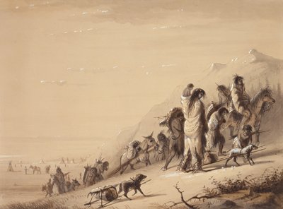 Snake Indians Migrating, c.1837 (caneta e tinta, aguada e guache sobre papel) de Alfred Jacob Miller