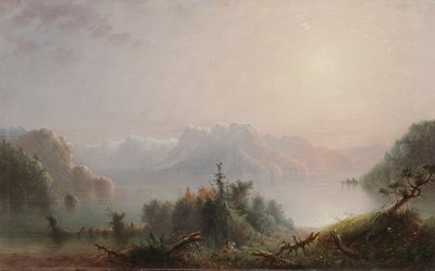 O lago seu seio solitário se expande para o céu, c.1850 (óleo no painel) de Alfred Jacob Miller
