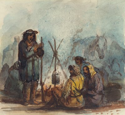 Armadilhas, c.1837 (caneta e tinta, aguarela e guache sobre papel) de Alfred Jacob Miller