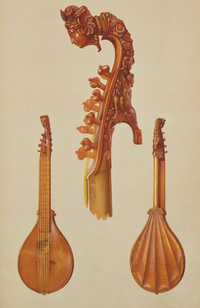 Cittern feita por Antonio Stradivarius (c.1644-1737) 1700, de &39;Instrumentos Musicais&39; (litografia colorida) de Alfred James Hipkins