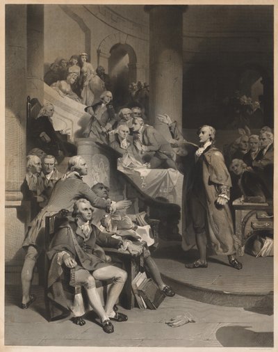 Patrick Henry entregando seu discurso celebrado na Câmara dos Burgueses, Virgínia de Alfred Jones