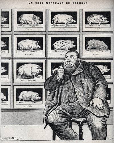 Um grande negociante de porcos - Cartoon em "Le Cochon, souvenirs of Normandy" 1898 de Alfred Le Petit