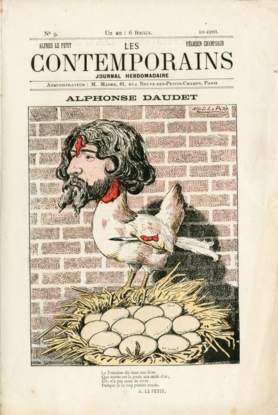 Capa de "Les Contemporains", número 9, Satirique en Colours: Alphonse Daudet - Litterature - Houle, Daudet Alphonse - Ilustração de Alfred Le Pepetit (1841-1909) de Alfred Le Petit