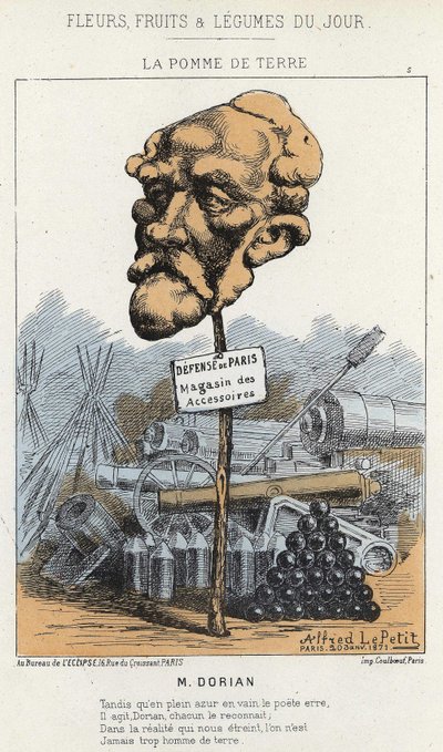 La Potato: Desenho animado sobre Dorian - doente. de 20/01/1871 em "Flores, Frutas e Legumes do Dia". de Alfred Le Petit