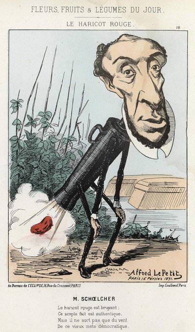 Le Bean rouge: caricatura de Victor Schoelcher representa no comboio de Pedro um feijão (fart) - doente de 16/02/1871 por Alfred Le Petité, em "Fleurs, Fruits et Vegetables du Jour". de Alfred Le Petit
