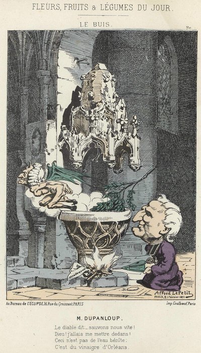 Le Boxis: Cartoon on Dupanloup - ill. from 21/02/1871 in " Flores, Fruits and Vegetables of the Day" (Flores, Frutas e Legumes do Dia) de Alfred Le Petit
