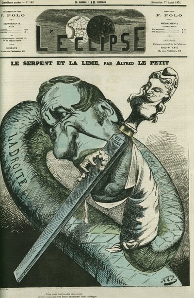 A cobra e a lima, a cobra-direita lima os seus dentes na República. Capa em "L