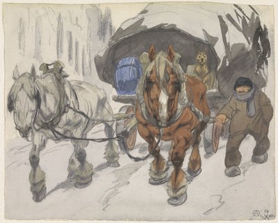 Carrinho da quinta com dois cavalos à sua frente de Alfred Ost