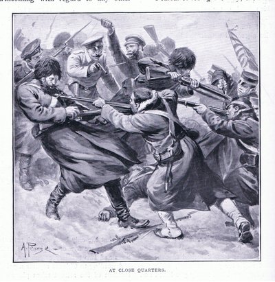 De perto, ilustração deCassells História da Guerra Russo-Japonesa Vol 1, c.1900 de Alfred Pearse