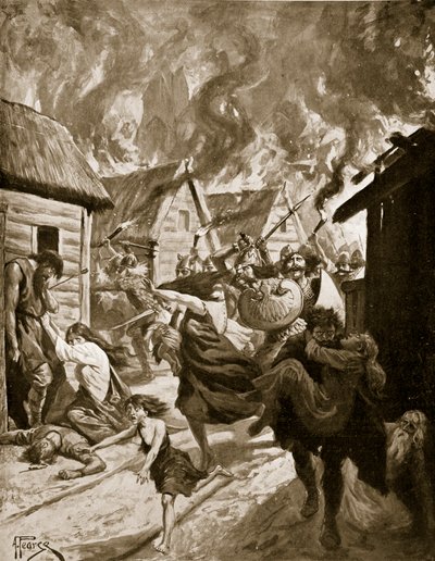 Canterbury Burned by the Danes, 851 AD, ilustração de 