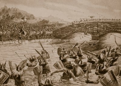 A Batalha de Maldon, 991, ilustração da "Hutchinson&39;s Story ofthe British Nation", c.1923 de Alfred Pearse