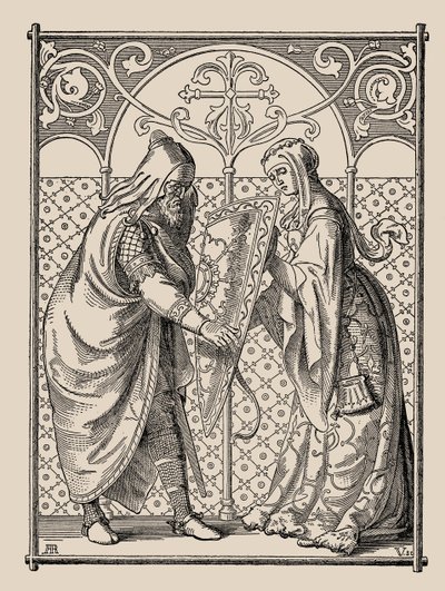 O Nibelungen. Hagens Shield Request, 1840-1841. de Alfred Rethel