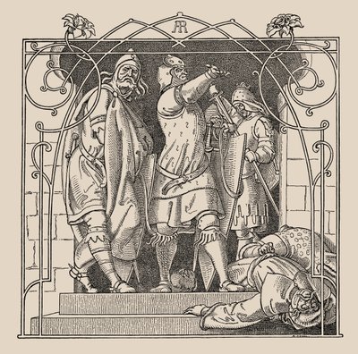 Die Nibelungen. Como eles jogaram os mortos fora do salão, 1840-1841. de Alfred Rethel