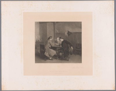 Interior com três homens fumantes em uma mesa Les Bons Amis (título no objeto) de Alfred Revel