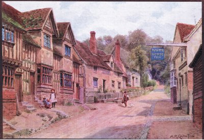 Casas anteriormente ocupadas por tecelões, Kersey, Suffolk, de The Cottages and the Village Life of Rural England publicadas por Dent & Sons Limited de Alfred Robert Quinton