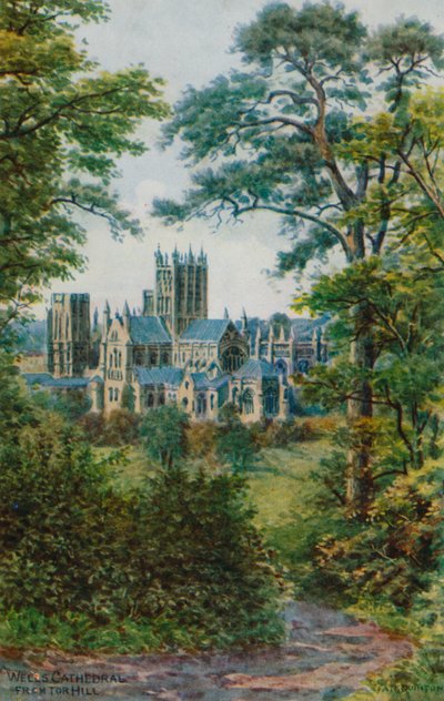 Catedral de Wells, a partir de Tor Hill (litografia a cores) de Alfred Robert Quinton