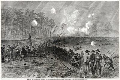 Exército do Potomac - A Luta pelo Saliente, perto de Spottsylvania, Virgínia. 12 de maio de 1864, da Harpers Weekly, pub. 1864 de Alfred Rudolph Waud