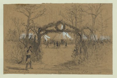 Maj General Butterfields Winter Quarters-near Stonemans swich no RR para Aquia Creek de Alfred Rudolph Waud