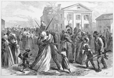 Voluntários coloridos em Little Rock, Arkansas, do Harpers Weekly, pub. 1866 de Alfred Rudolph Waud