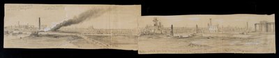 Distrito norte da Erie Street Bridge, olhando para o leste, durante o incêndio de Chicago de 1871 (lápis e giz sobre papel) de Alfred Rudolph Waud