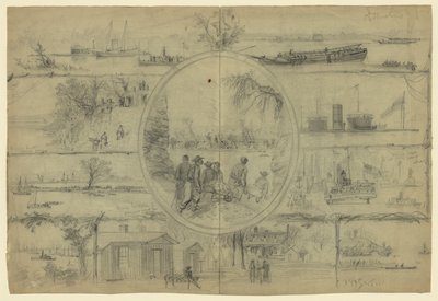 Cenas associadas ao Canal Dutch Gap de Alfred Rudolph Waud