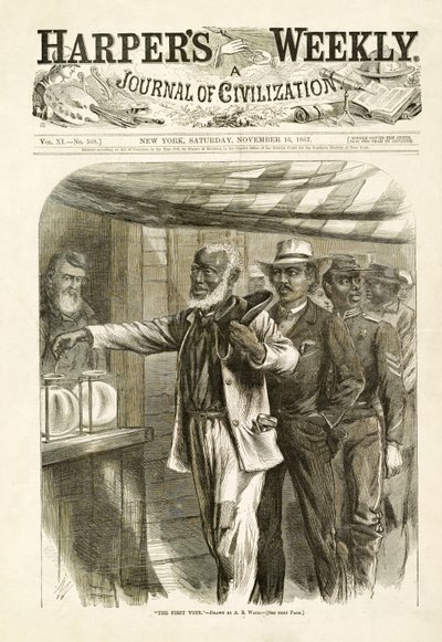 O primeiro voto, pub. Harpers Weekly, 1867 de Alfred Rudolph Waud