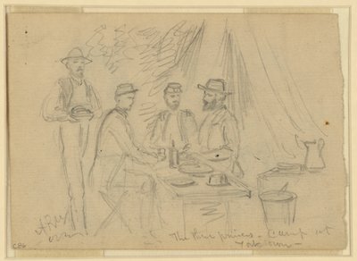 Os três príncipes, acampamento em Yorktown, 5 de abril a 4 de maio de 1862 (lápis sobre papel) de Alfred Rudolph Waud