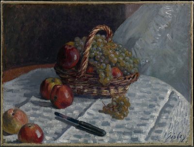 Maçãs e uvas num cesto de Alfred Sisley
