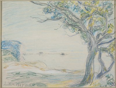Árvores à beira-mar de Alfred Sisley