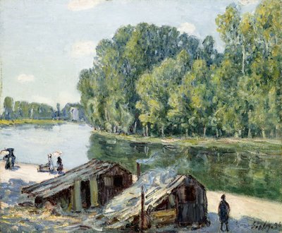 Cabanas ao longo do Canal du Loing, efeito da luz solar, 1896 de Alfred Sisley