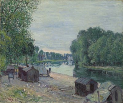 Cabanas à beira do Loing; Cabanes au Bord du Loing, 1896 de Alfred Sisley