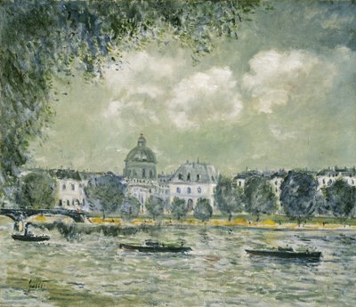 Paisagem ao longo do Sena com o Institut de France e a Pont des Arts, c.1875 de Alfred Sisley