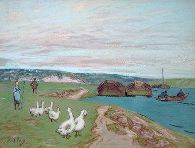 A garota do ganso (pastel) de Alfred Sisley