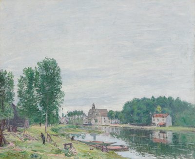 O estaleiro Matrat, Moret-Sur-Loing, tempo chuvoso de Alfred Sisley
