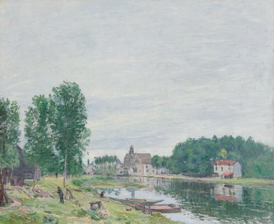 O estaleiro Matrat, Moret-sur-Loing, tempo chuvoso de Alfred Sisley