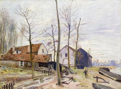 Os moinhos de Moret, com sol nascente; Les Moulins de Moret, ao nascer do sol, 1889 de Alfred Sisley