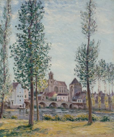 Vista de Moret sur Loing através das árvores de Alfred Sisley