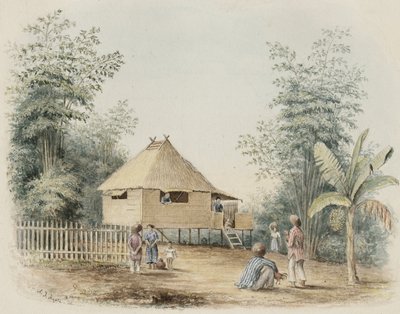 Casa nativa perto de Manila, 1842 (wc com toque de caneta e tinta no papel creme wove) de Alfred Thomas Agate