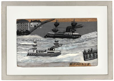 Canhoneiras em tempo de guerra (óleo no painel) (ver também 1074078) de Alfred Wallis