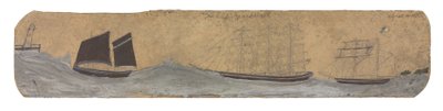 Lugger e dois pequenos veleiros a aproximarem-se do porto, c.1855-1942 (óleo e lápis sobre cartão) de Alfred Wallis