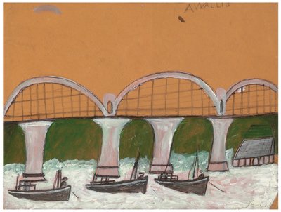 Saltash Bridge (lápis e óleo no cartão) de Alfred Wallis