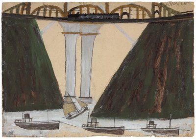 Saltash Bridge, c. 1930 (lápis e óleo no cartão) de Alfred Wallis