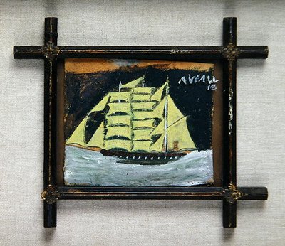 Navio em Moldura Religiosa (óleo e lápis sobre papel) de Alfred Wallis