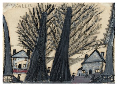 Duas árvores (lápis e óleo no cartão) de Alfred Wallis