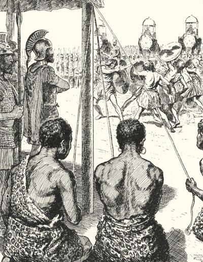 Gauleses em cativeiro lutando entre si até a morte na frente de Aníbal pela oportunidade de se juntar ao exército cartaginês de Alfred Wallis Mills