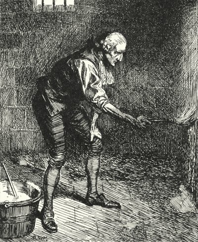 Reformador de prisão inglês John Howard limpando as paredes de sua cela de prisão enquanto é mantido em quarentena em Veneza de Alfred Wallis Mills