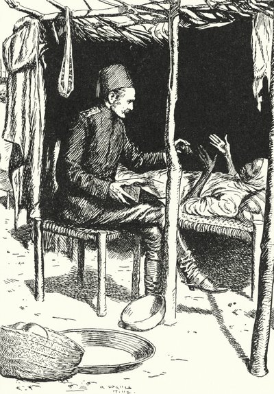General Charles George Gordon cuidando de uma velha sudanesa que está morrendo de Alfred Wallis Mills